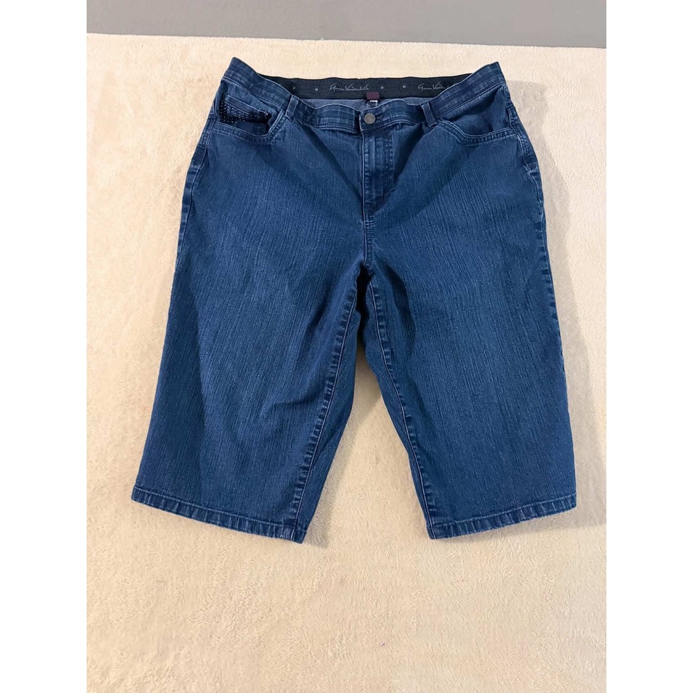 Gloria Vanderbilt Womens 16W Blue Denim Capris Rhinestone Pocket Cropped Pants